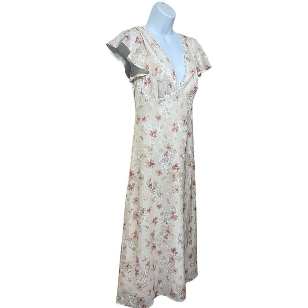 Storia Floral Boho Midi Dress M V-Neck Flutter Sleeve Lace Boho Chic Romantic - Picture 3 of 10